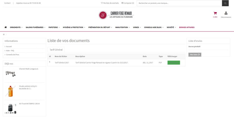 Mes Documents: liste des documents téléchargeables