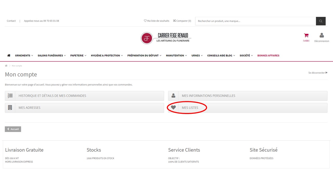 Vos listes de souhaits sont toutes dans la partie "Mon Compte"